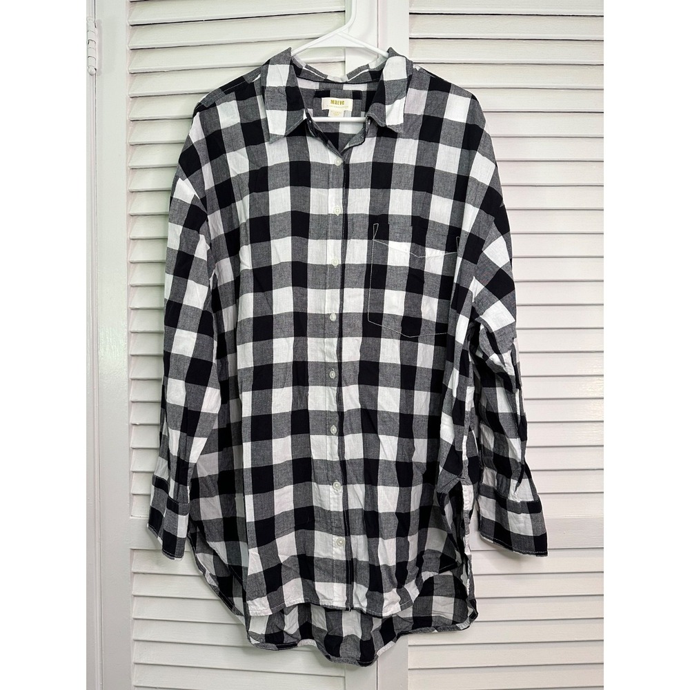 Maeve Anthropologie Size XL Black & White Buffalo Plaid 100% Cotton Blouse